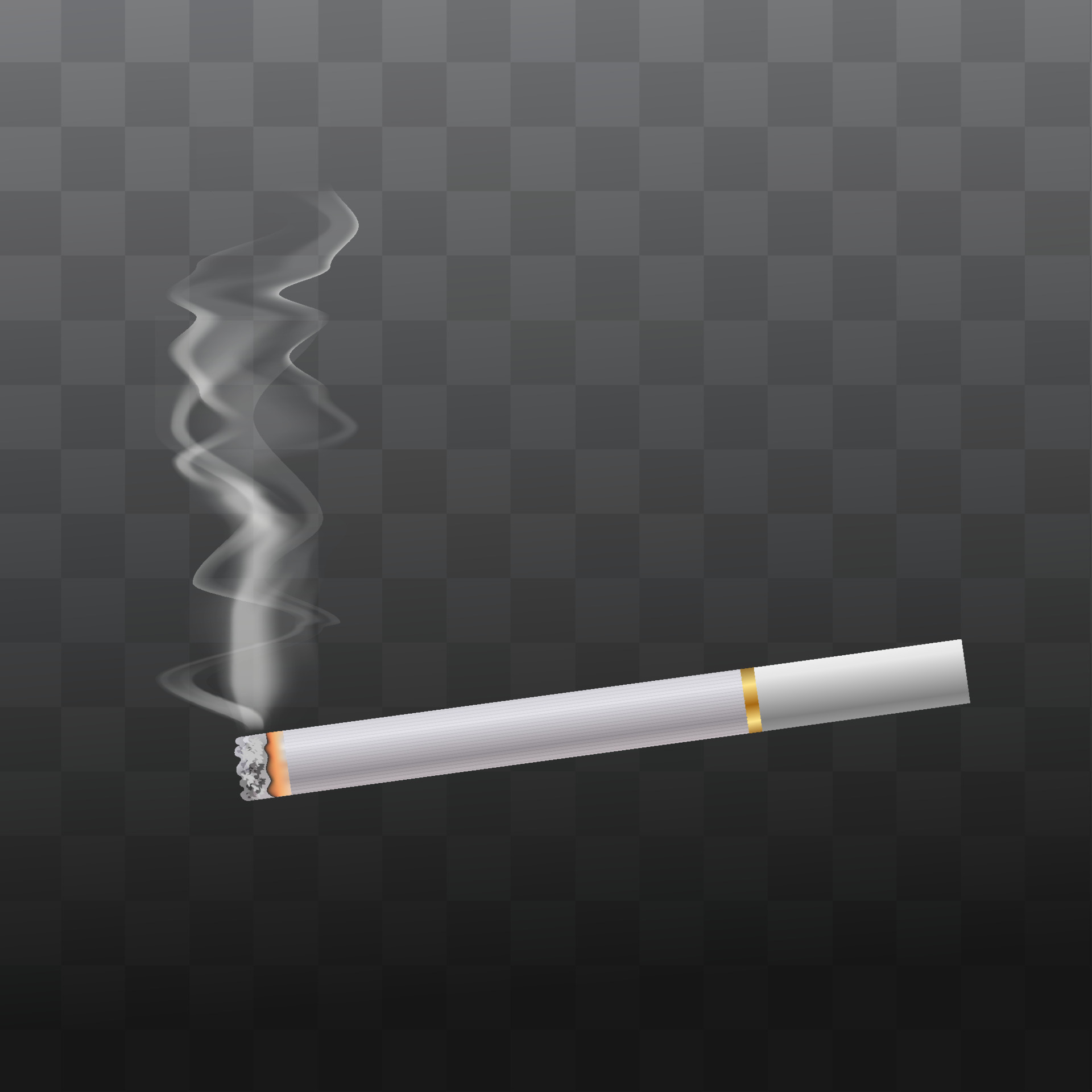 cigarrillo realista con ceniza, filtro blanco, etapas de quemaduras