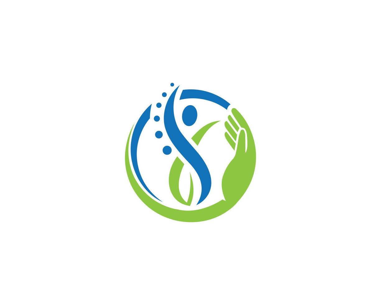 diseño de logotipo de salud verde con concepto de ilustración de vector de símbolo de vida humana.