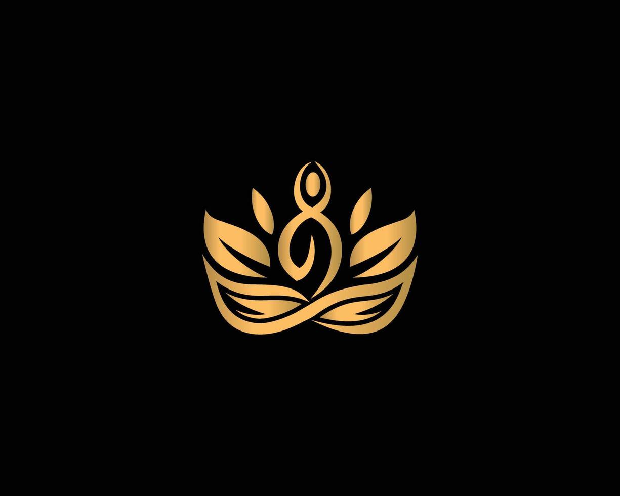 Human Yoga Meditation Logo Design With Spa Guru Lotus Flower Symbol Creative Vector Template.