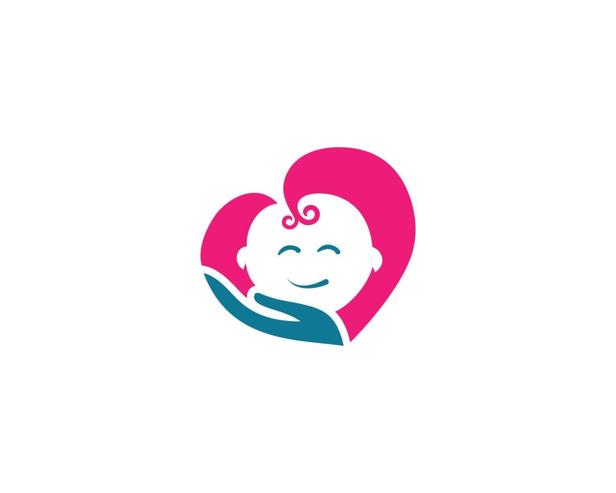 lindo bebé para el diseño del logotipo del icono del vector de la tienda del bebé con la ilustración del concepto de símbolo de amor.