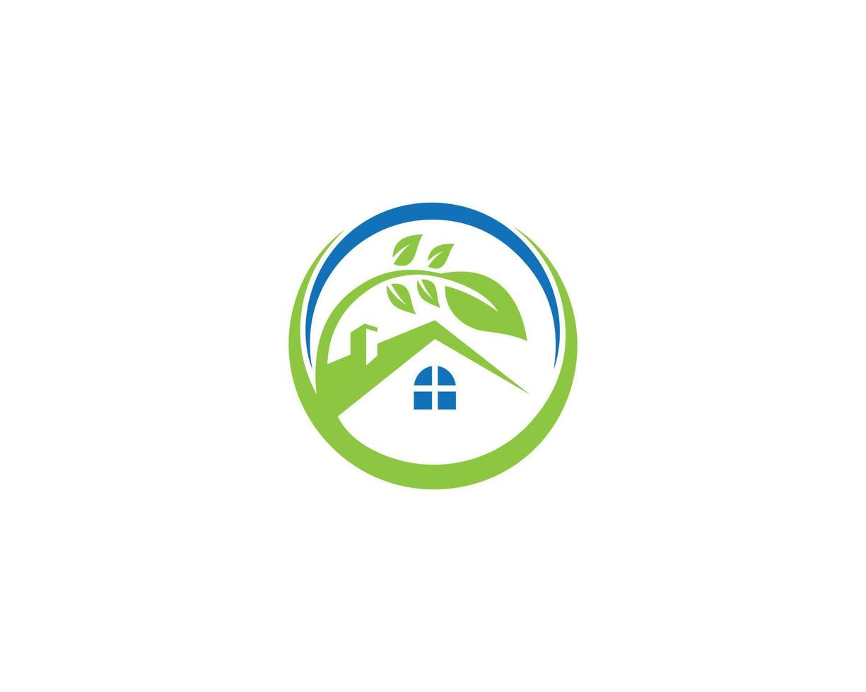 gráfico de diseño de logotipo de casa verde natural con plantilla de vector premium de elemento de hoja.