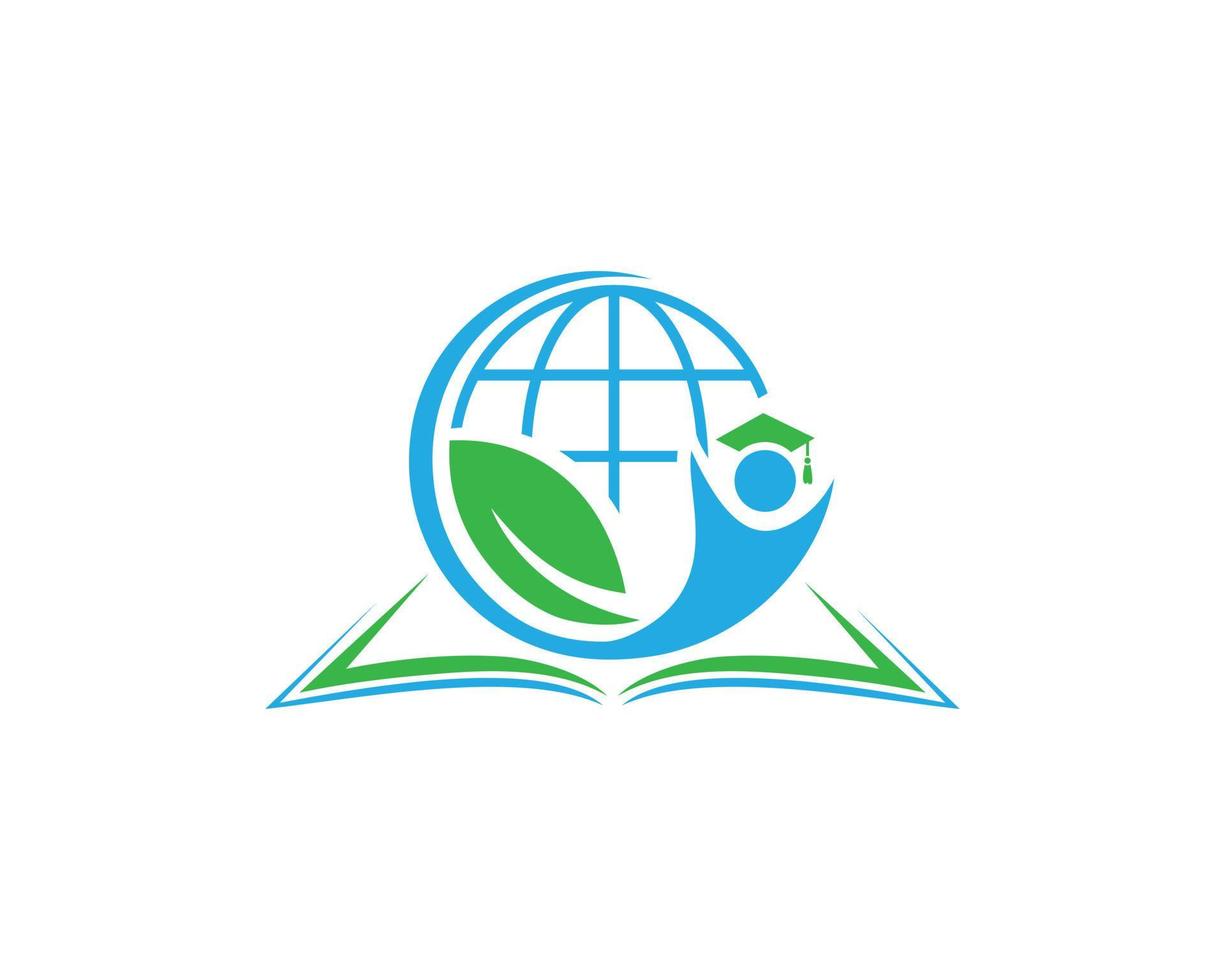 Education Earth Leaf And Human Life Combination Logo Design Concept Vector Template.