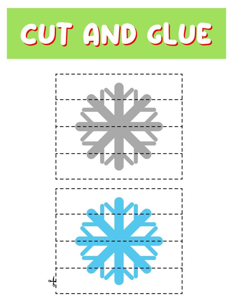 Cut and glue game for kids . Puzzles with an snowflake. Children funny entertainment and amusement.Vector illustration. Cutting practice for preschoolers vector