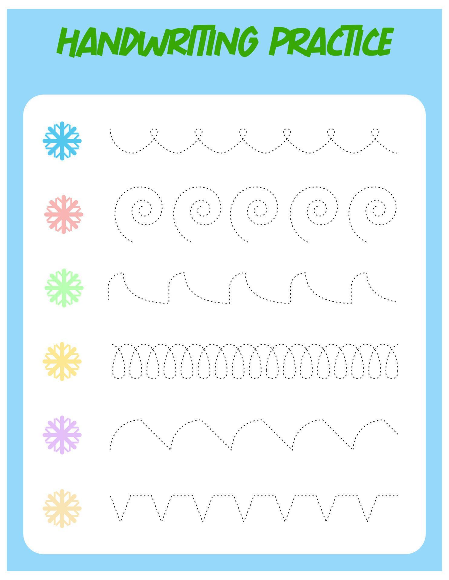 Tracing lines with snowflake. Handwriting practice for children