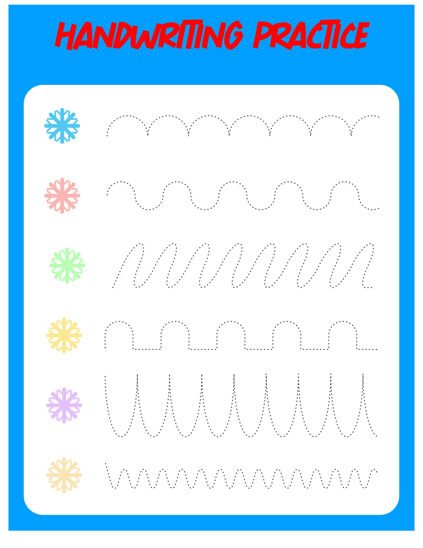 Tracing lines with snowflake. Handwriting practice for children