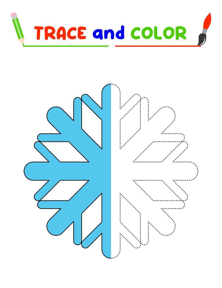 Trace and color the isnowflake. A training sheet for preschool children.Educational tasks for kids. Snowflake Coloring Book. vector