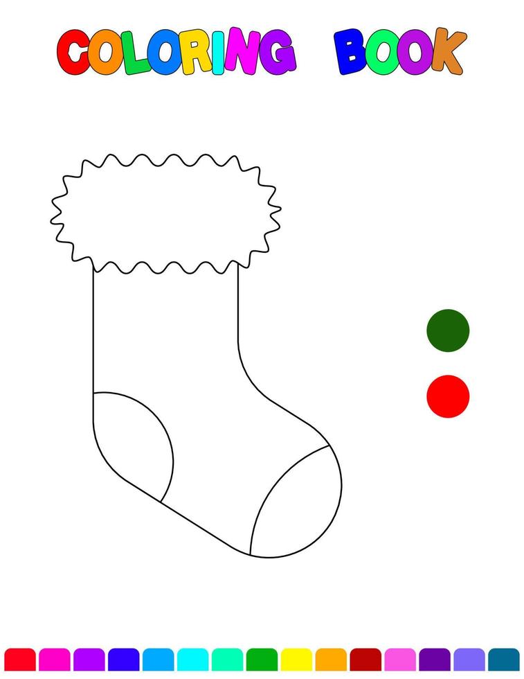 Coloring book with a christmas sock.Coloring page for kids.Educational games for preschool children. Worksheet vector