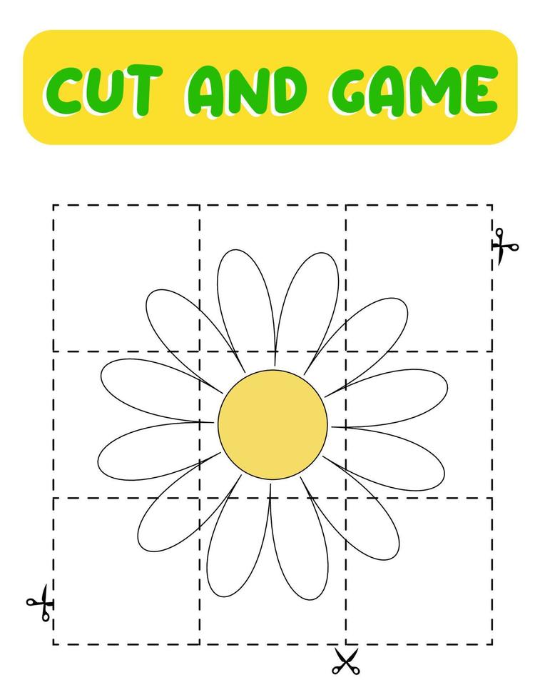 Cut and glue chamomile. Educational children game, printable worksheet.Puzzles with flower vector