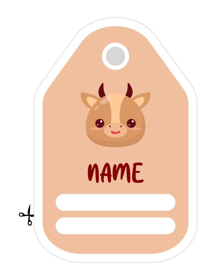 Note of cute animal label  illustration. Memo, paper, kindergarten, name tag, kid icon. Vector drawing.