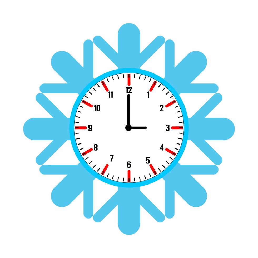 Snowflake in the form of a clock. Winter time vector