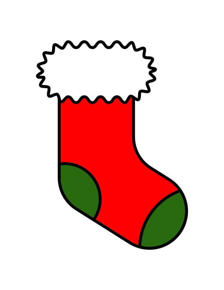 Christmas red sock  icon. Xmas stocking.  Traditional outline Christmas stocking vector. New year sock for gift, winter sock for holiday illustration. vector