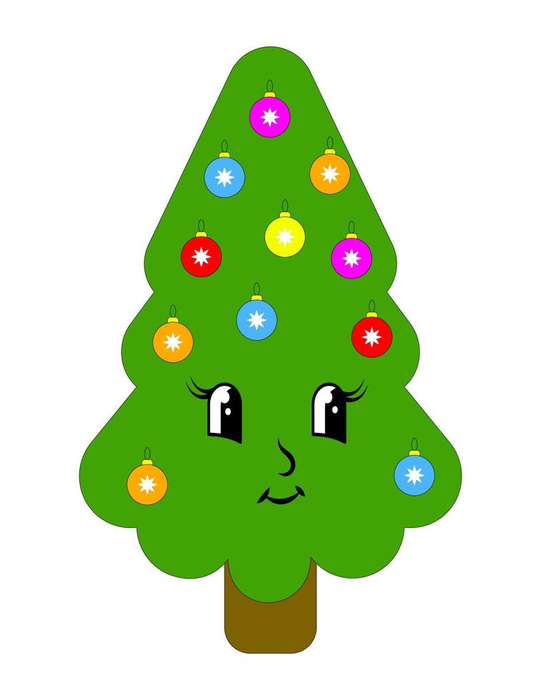 Cute Christmas tree.Green kawaii tree with ball vector