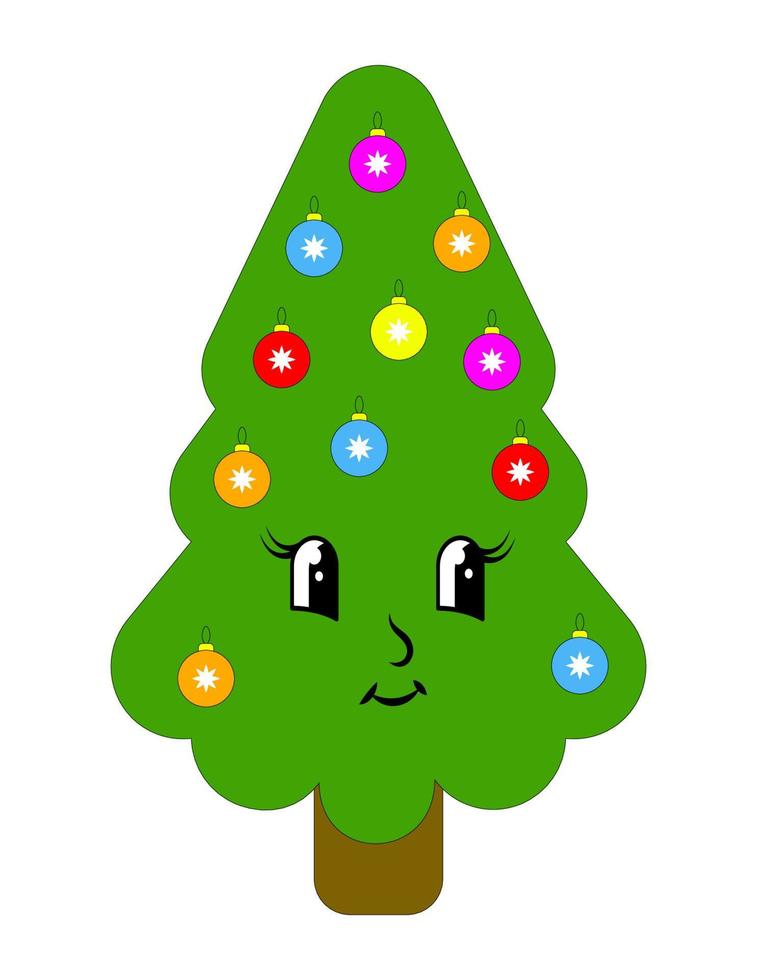 lindo árbol de navidad. árbol verde kawaii con bola vector