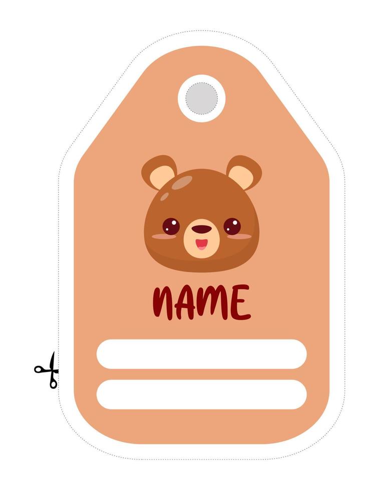 Note of cute animal label  illustration. Memo, paper, kindergarten, name tag, kid icon. Vector drawing.