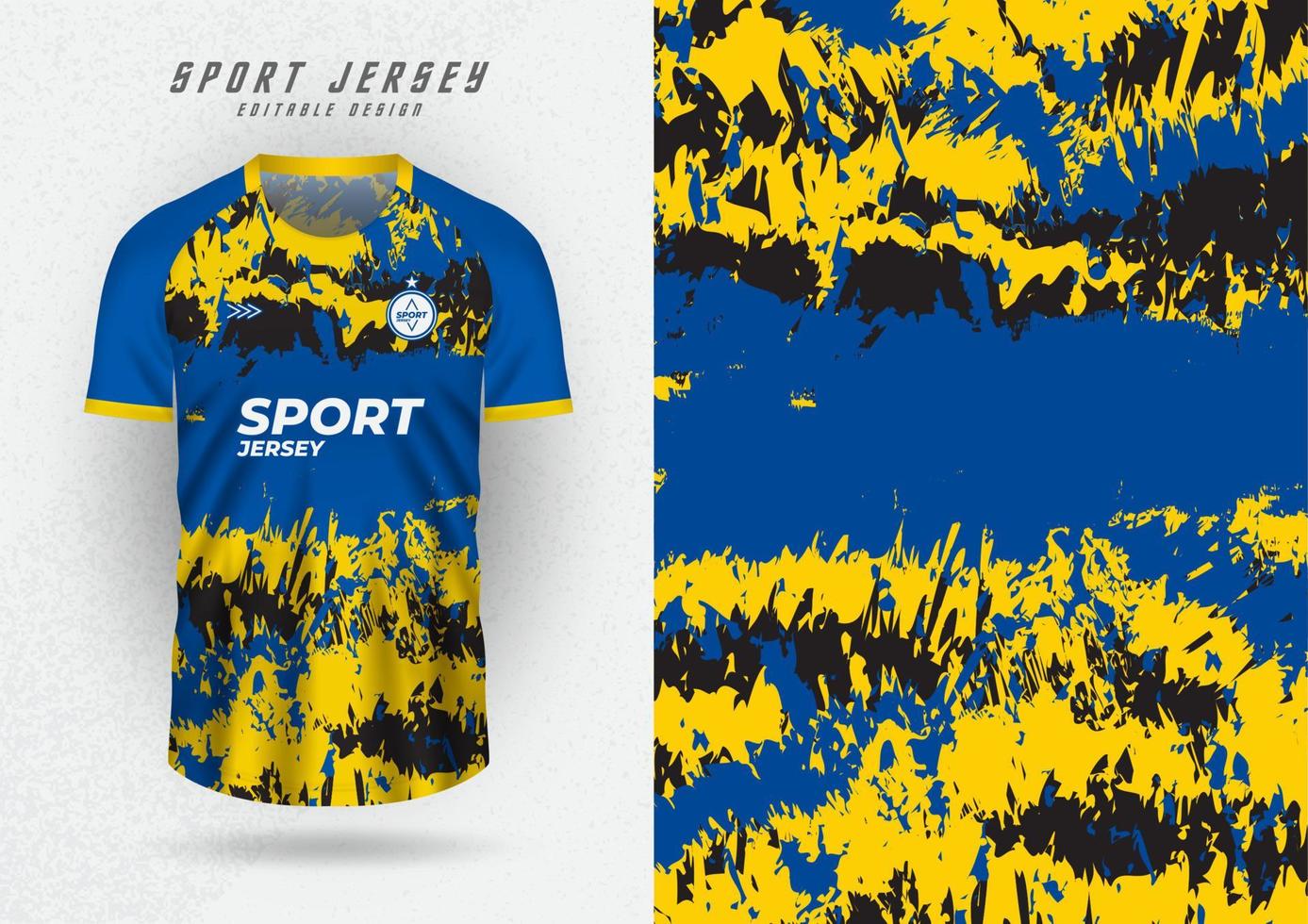 maqueta de fondo para camisetas deportivas, camisetas, camisetas para correr, patrón de grunge negro amarillo y franja central azul. vector