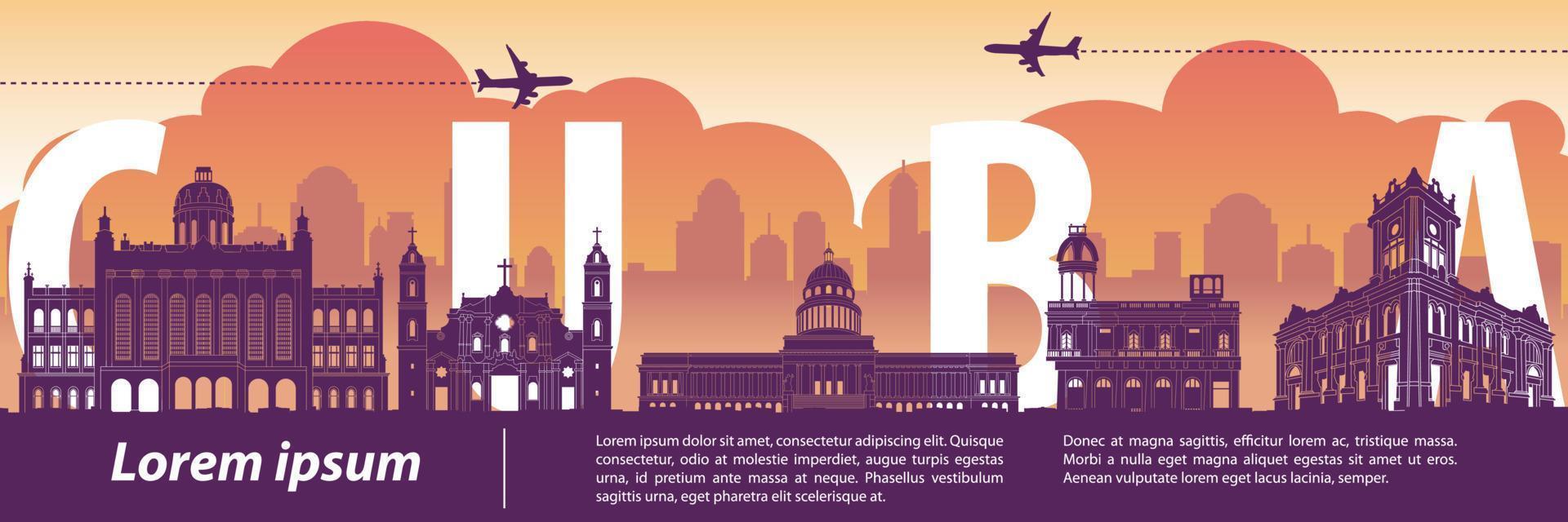 Cuba famous landmark silhouette style vector