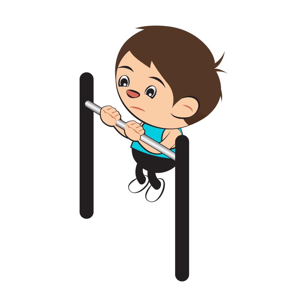 Clipart of cartoon version of man work out by pull up vector