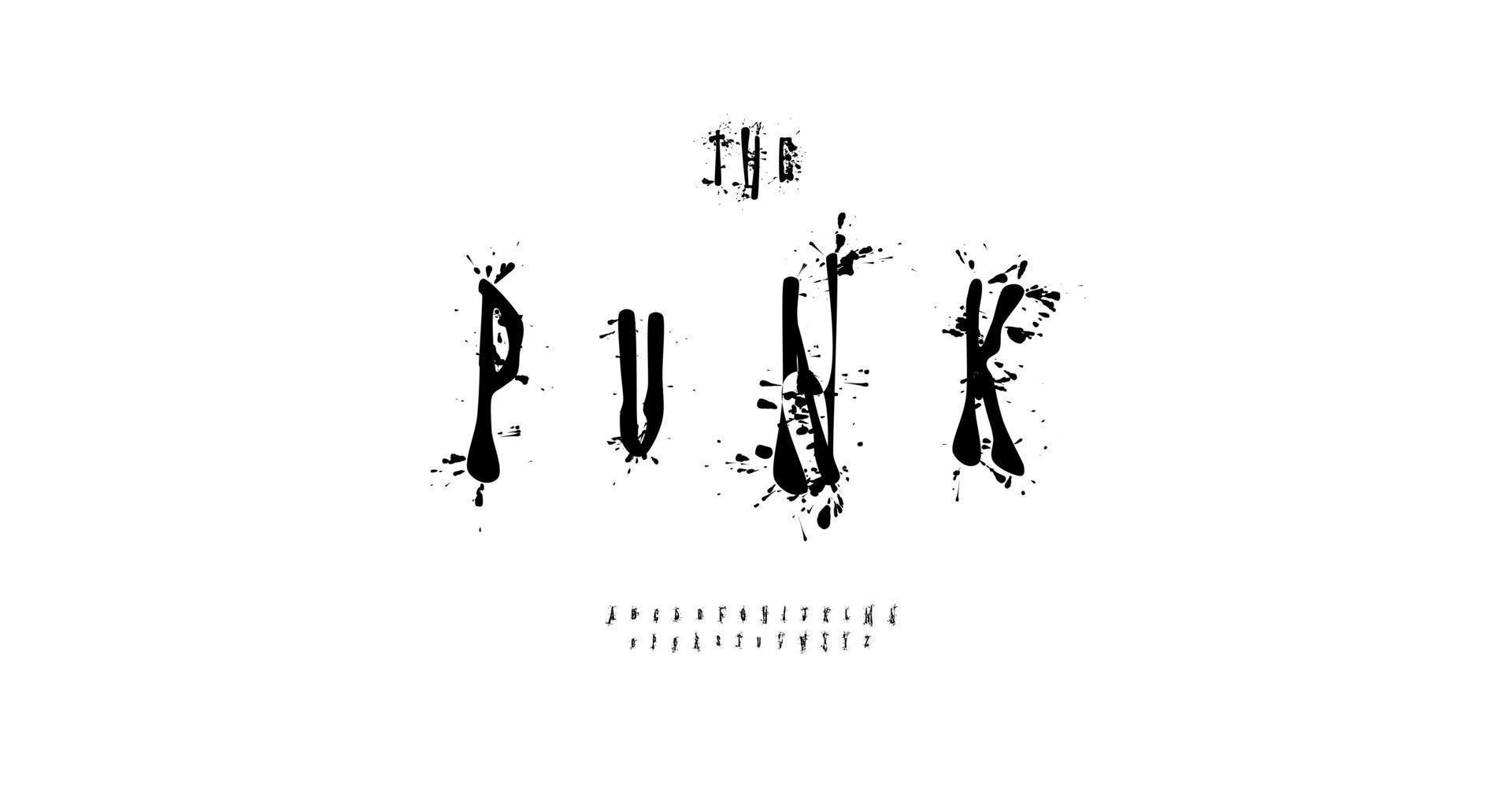 Spilled ink spatter letters, edgy wild punk font for headline, logo and