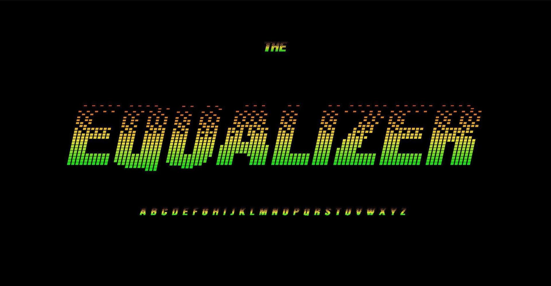 Equalizer font, sound graphic typeset, audio wave alphabet, voice frequency type. Music, talk, record graphic letters, vector typographic design.