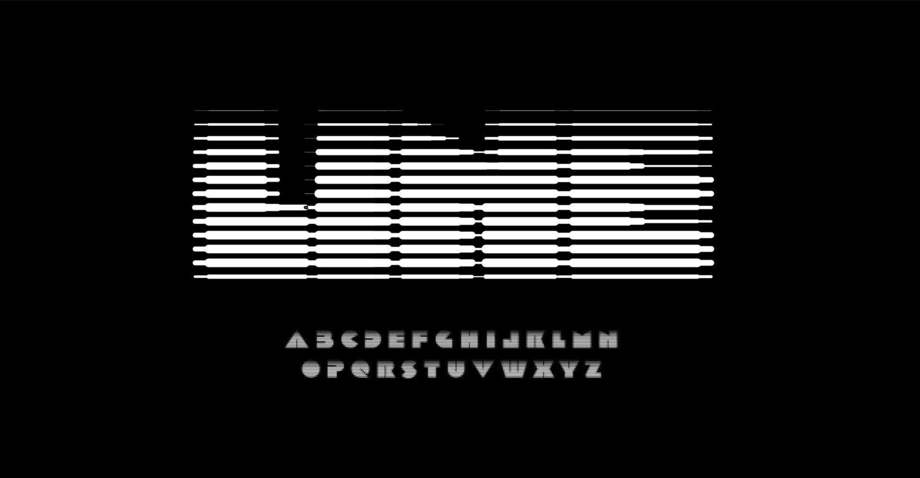 3d linear halftone alphabet, digital equalizer font for logo, headline and monogram. Horizontal lines blinds letters. Vector typography design.