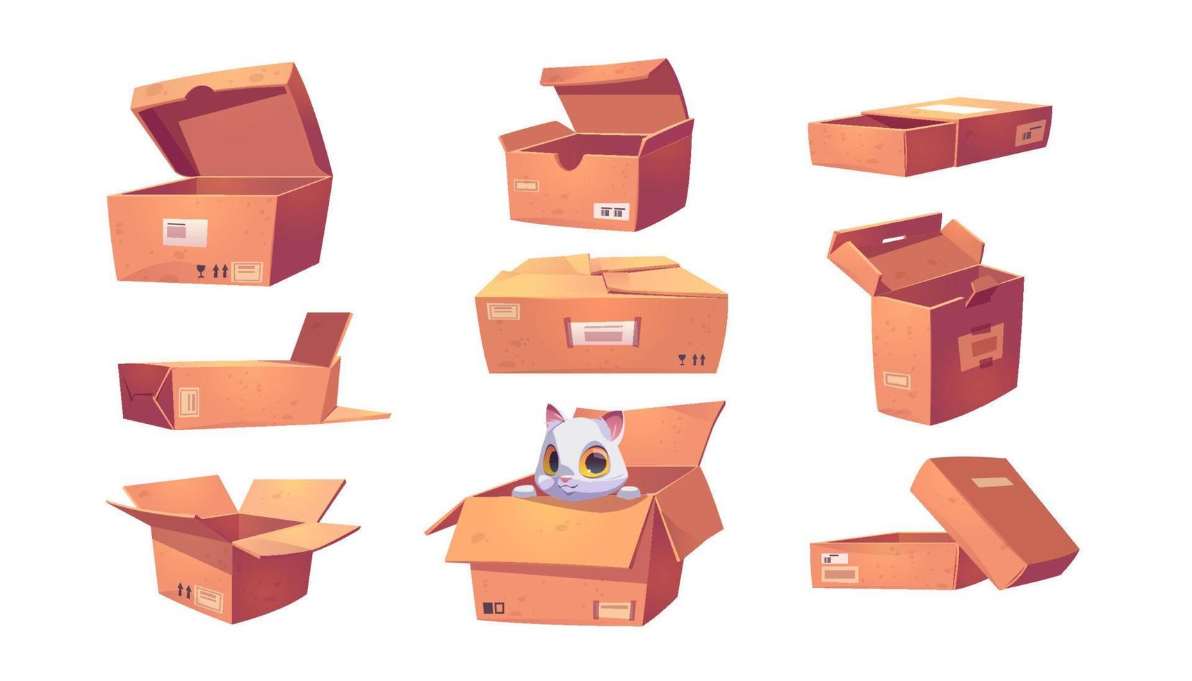 Brown cardboard boxes different shapes vector