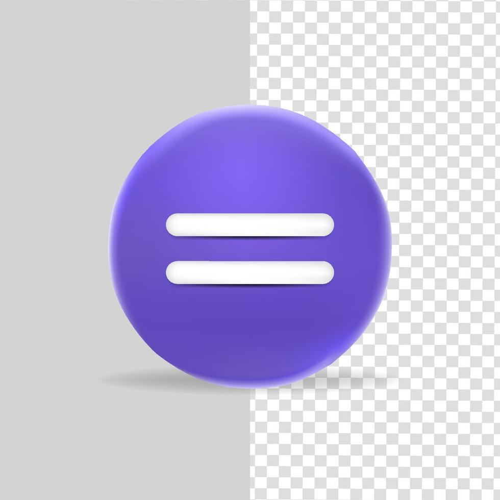 3D button one round icon 3d minimalist style. vector