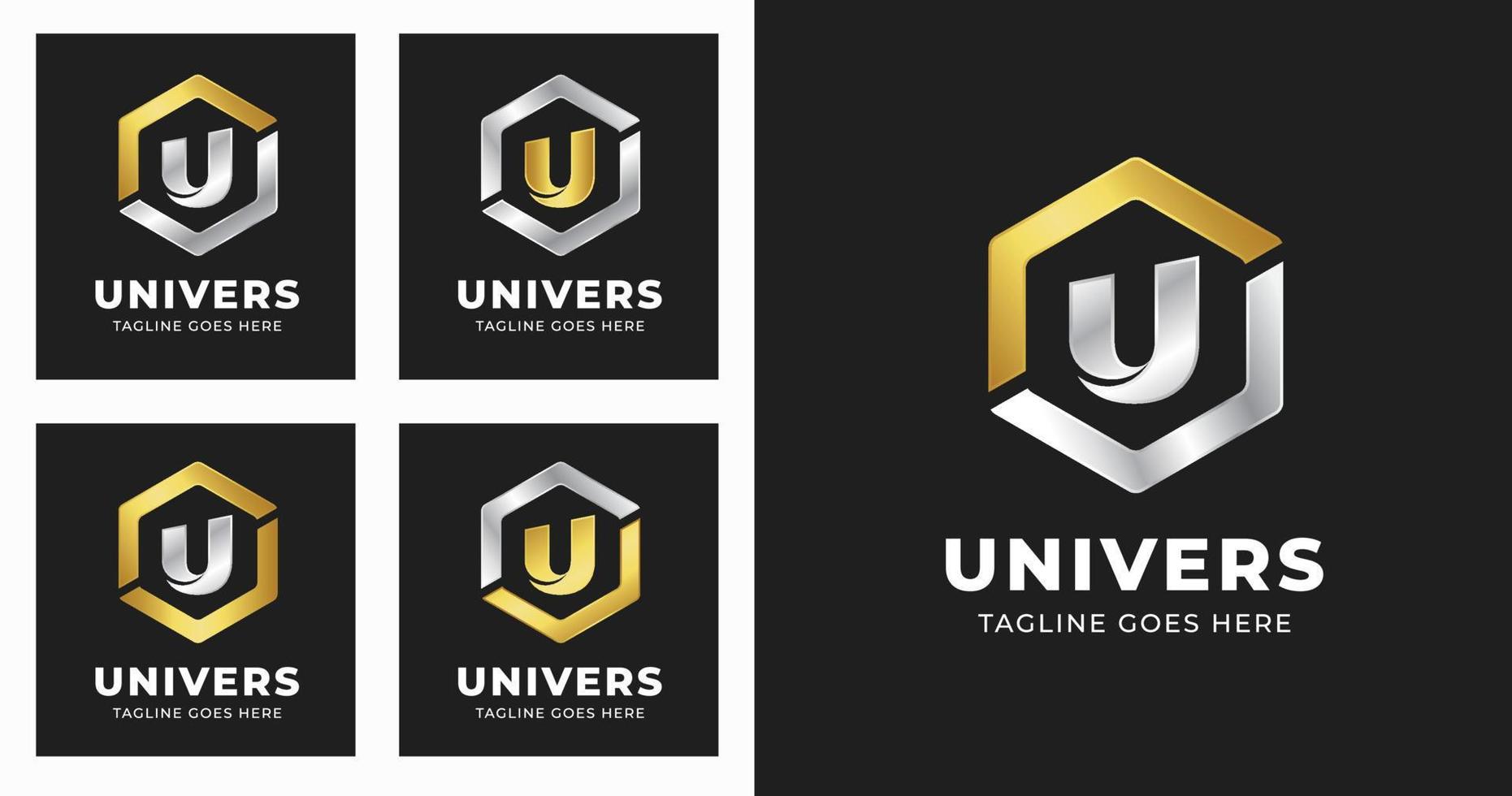 Letter U logo design template with luxury geometric shape style vector