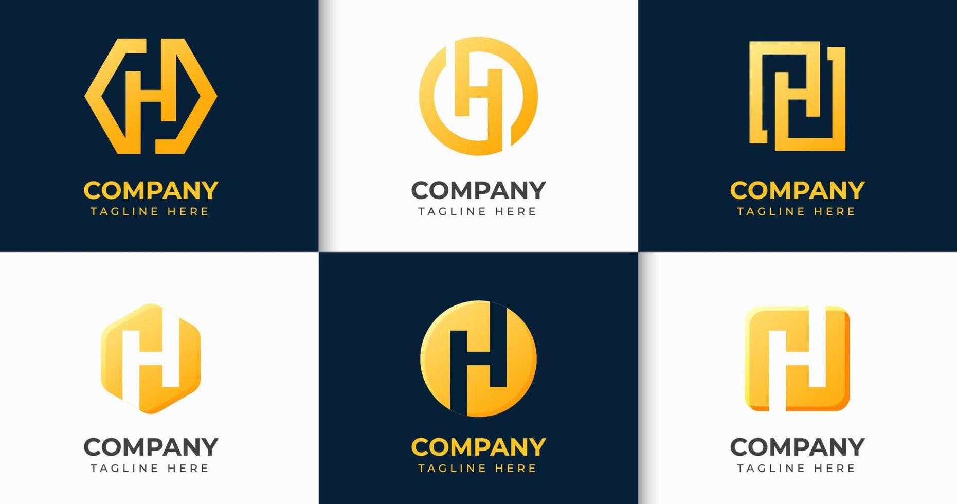 Big bundle set of luxury letter H logo design. Vector design element, with variety H logo geometric style element, business sign, logos, identity, vector illustrations.