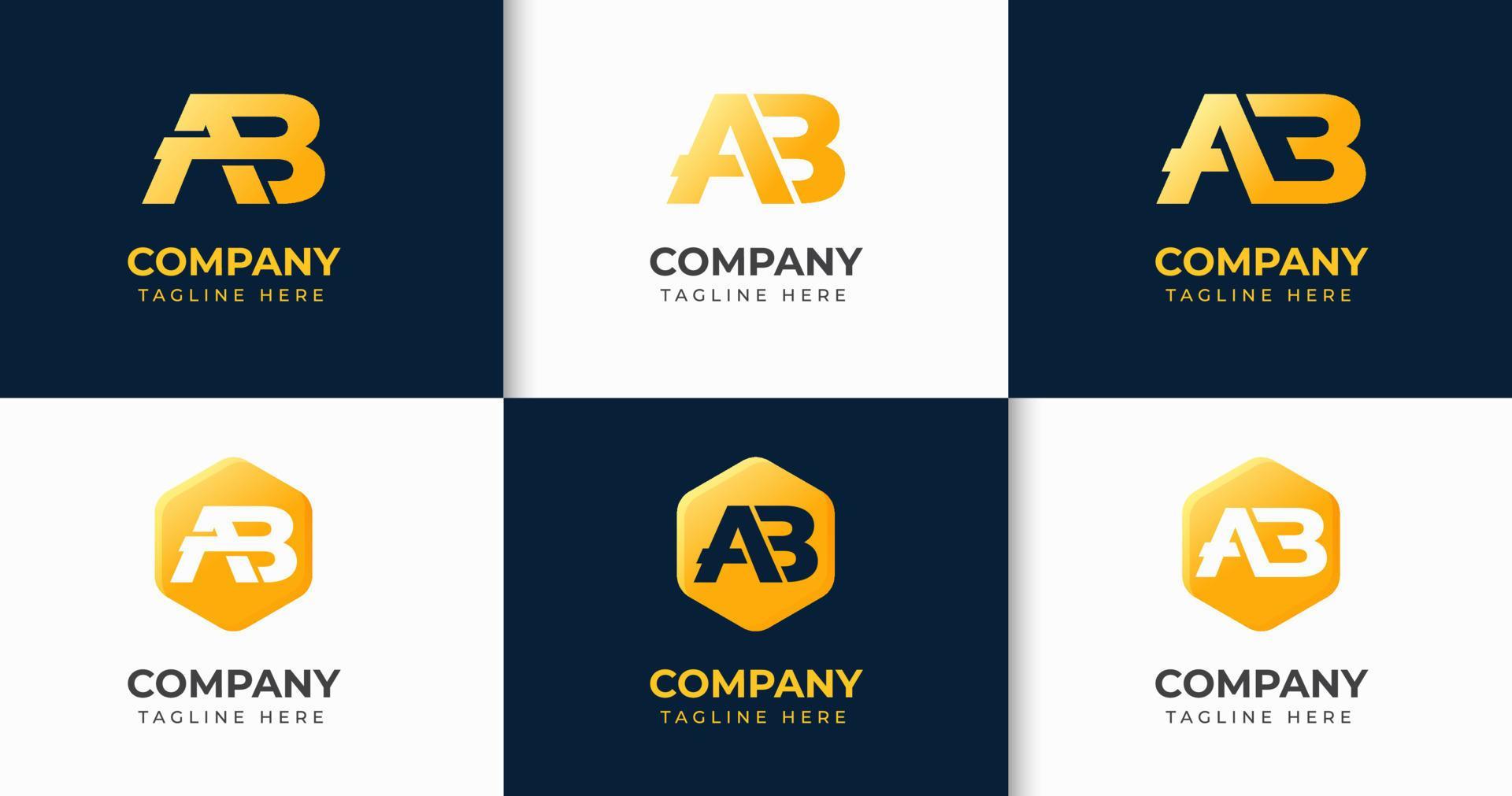 Set of creative letter A B logo template with variation shape design