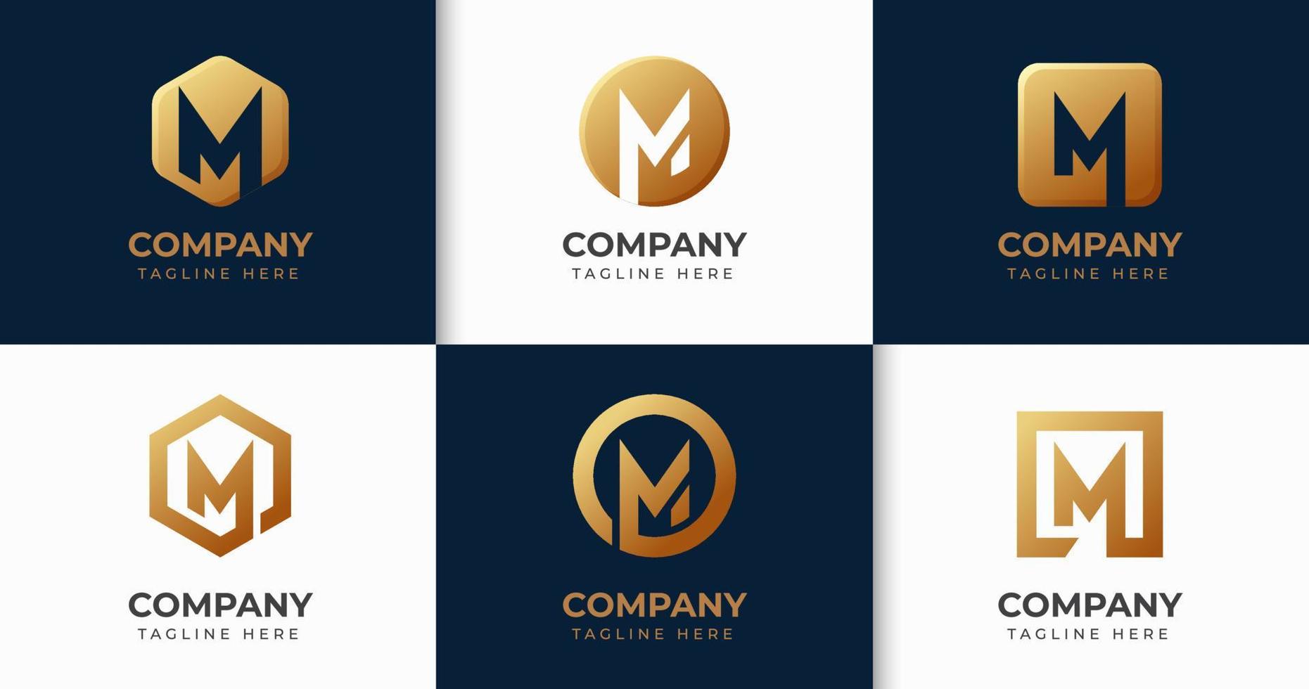 Big bundle set of luxury letter M logo design. Vector design element, with variety M logo geometric style element, business sign, logos, identity, vector illustrations.