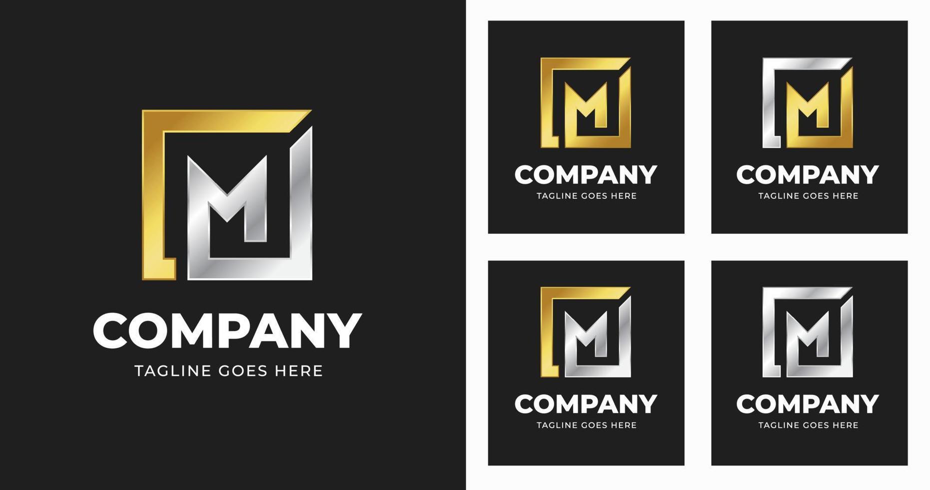 Letter M logo design template with luxury square shape style vector