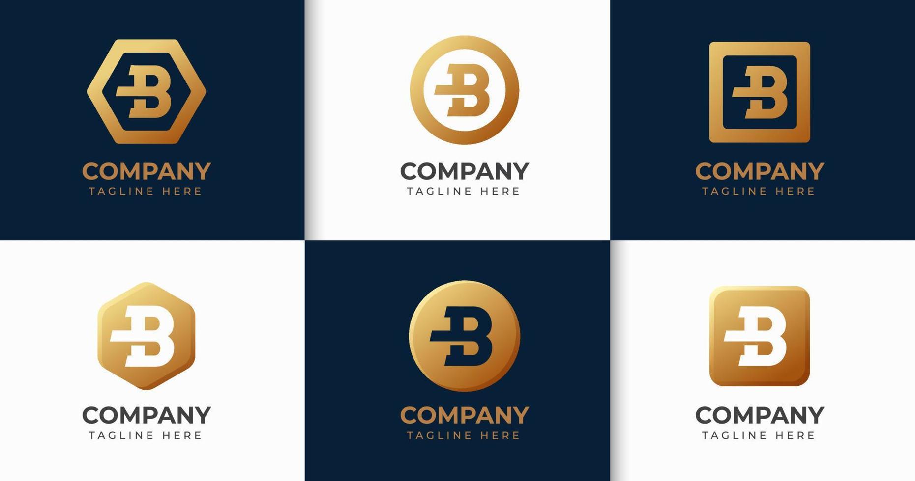 gran conjunto de diseño de logotipo de letra b de lujo. elemento de diseño vectorial, con elemento de estilo geométrico de logotipo variedad b, rótulo comercial, logotipos, identidad, ilustraciones vectoriales. vector