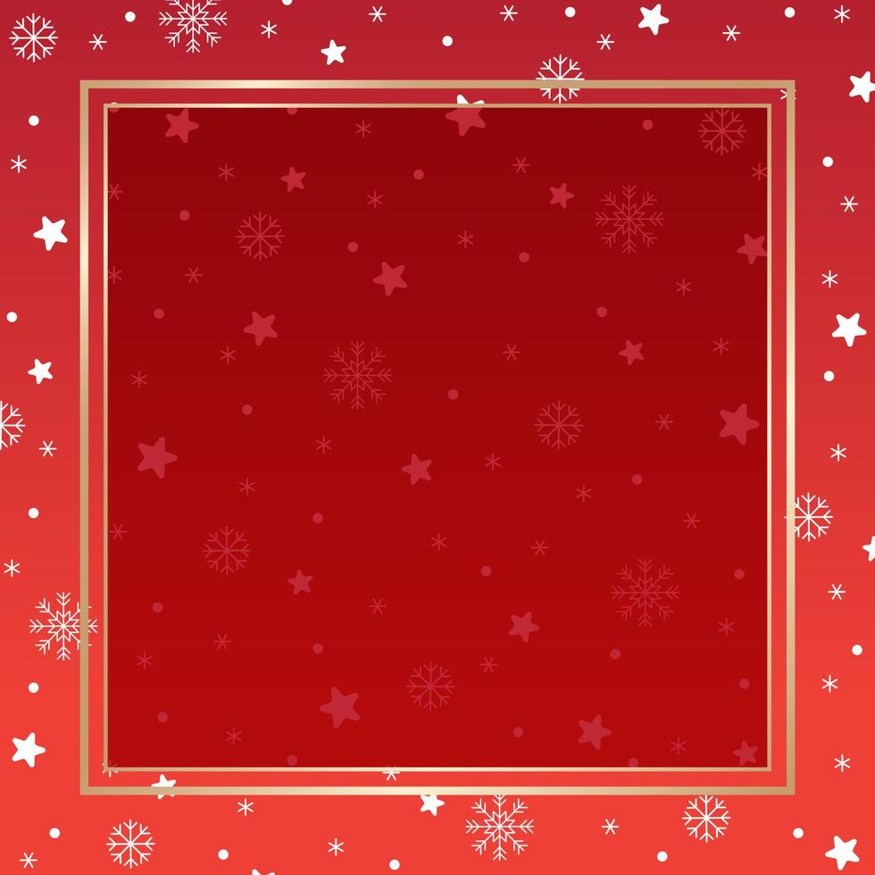 Cute Merry Christmas Santa Claus Winter Snow Snowflake Snowman Confetti Decorative Square Post Card Poster Banner Red Gold Background Copy Space Square Template Border Frame Christmas Advertising vector