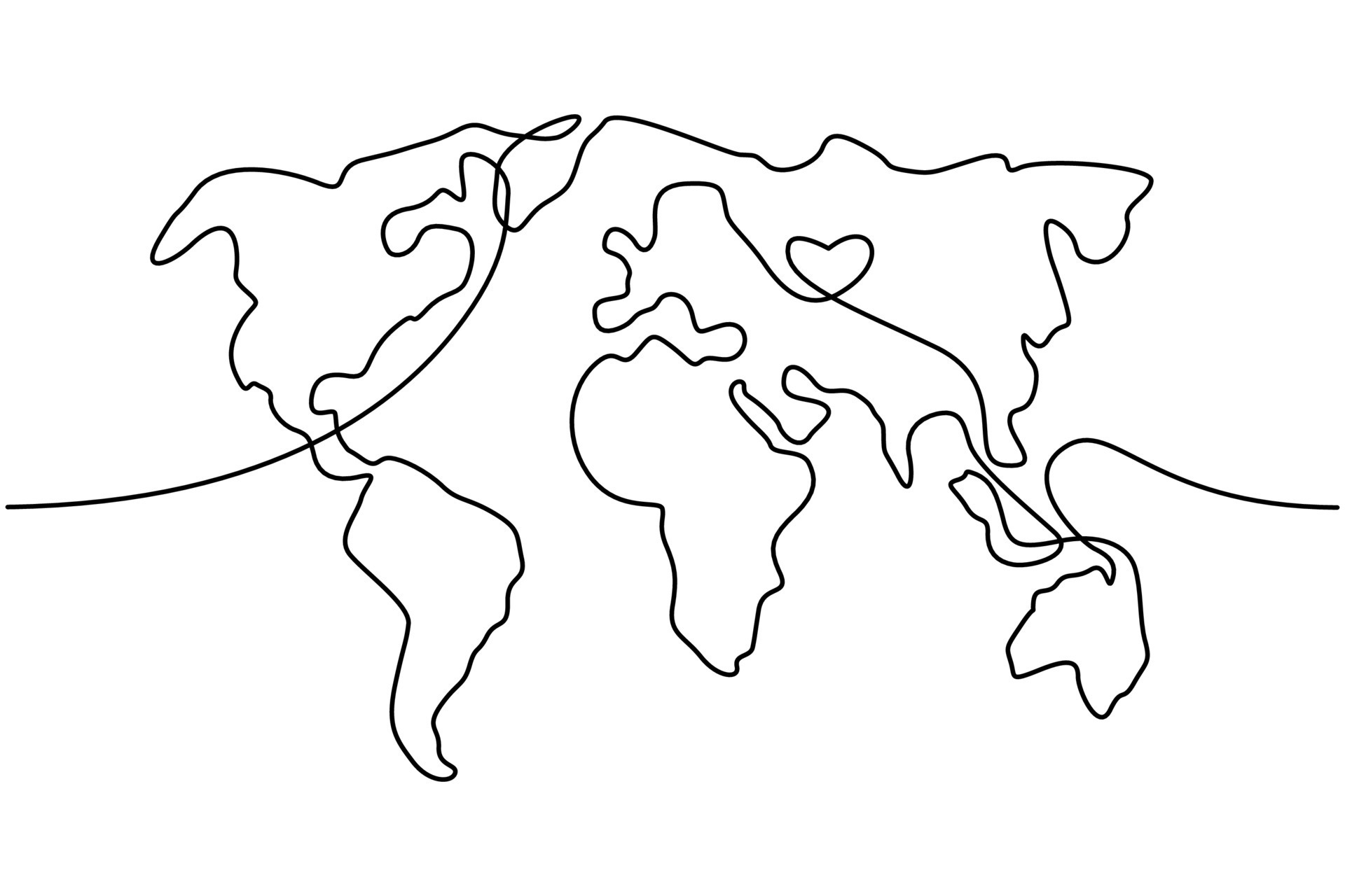 Continuous one line drawing a world map vector on white background. World map point and line