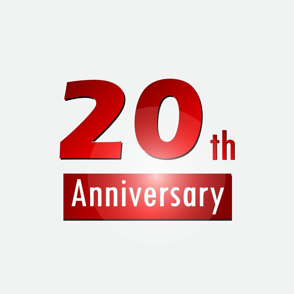 Red 20th year anniversary celebration simple logo white background vector