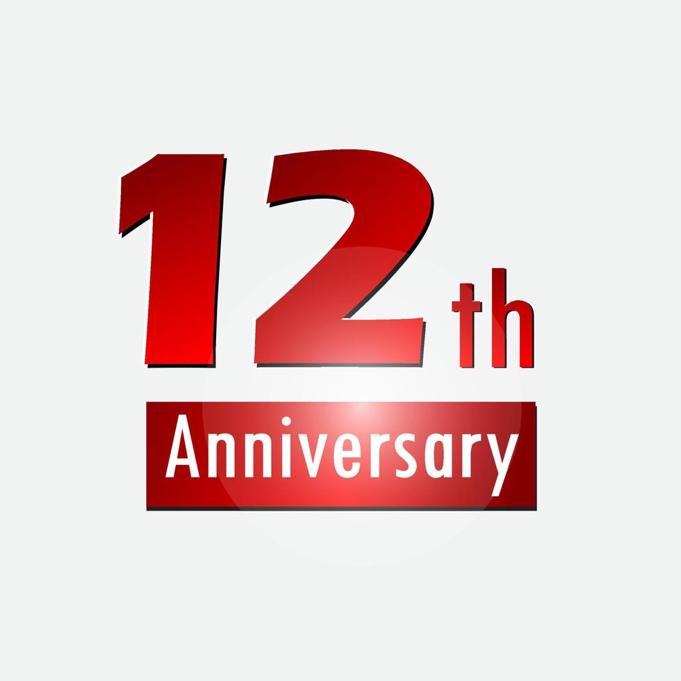 Red 12th year anniversary celebration simple logo white background vector