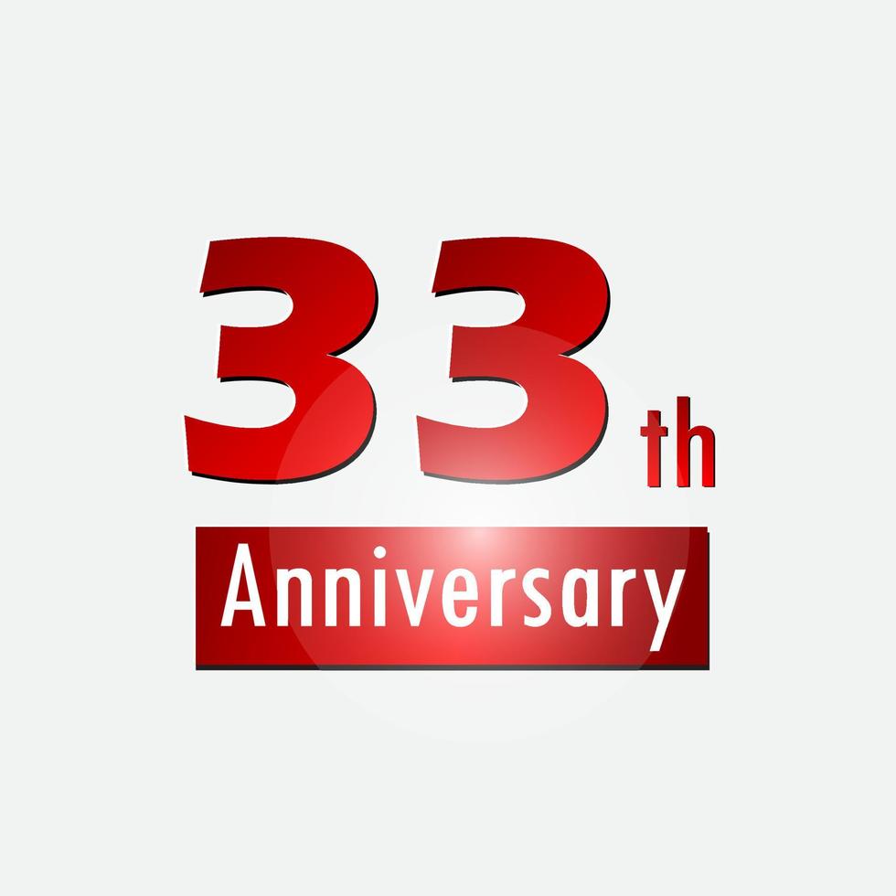 Red 33th year anniversary celebration simple logo white background vector