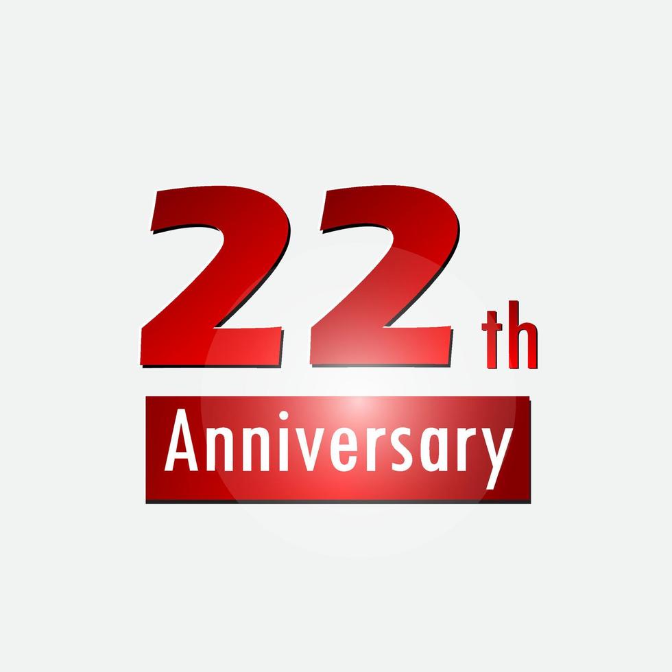 Red 22th year anniversary celebration simple logo white background vector