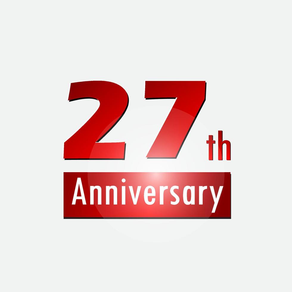 Red 27th year anniversary celebration simple logo white background vector