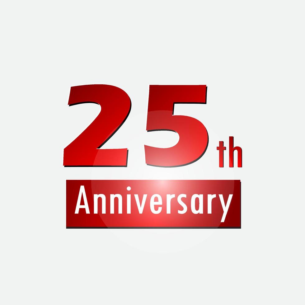 Red 25th year anniversary celebration simple logo white background vector