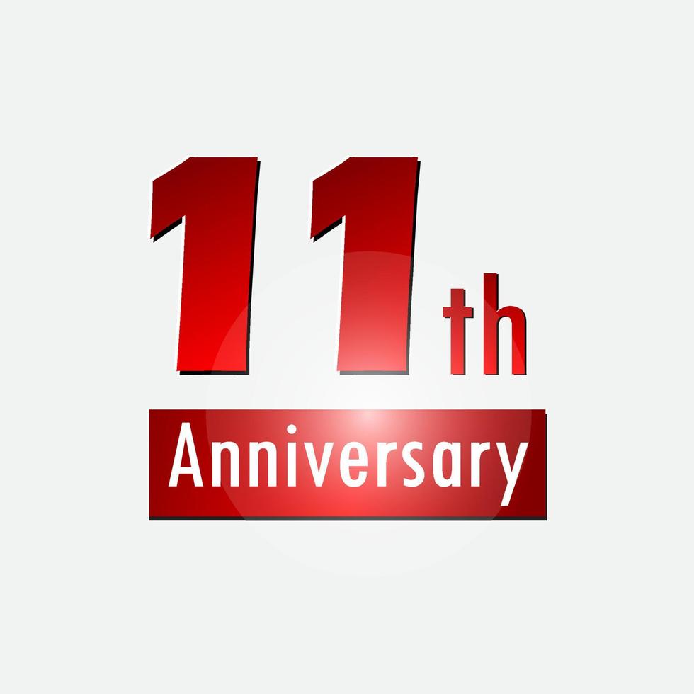 Red 11th year anniversary celebration simple logo white background vector