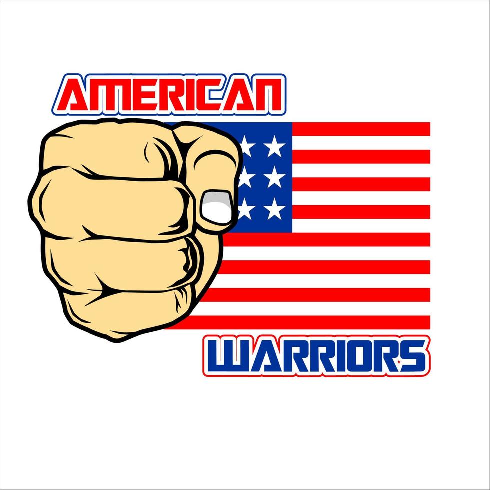 AMERICAN FIGHTER VECTOR ILLUSTRATION WITH PUNCH SYMBOL AND AMERICAN FLAG