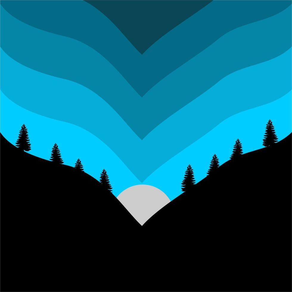 vector illustration of a hill with the moon in the middle and gradation of the sky in the evening..suitable for background,etc