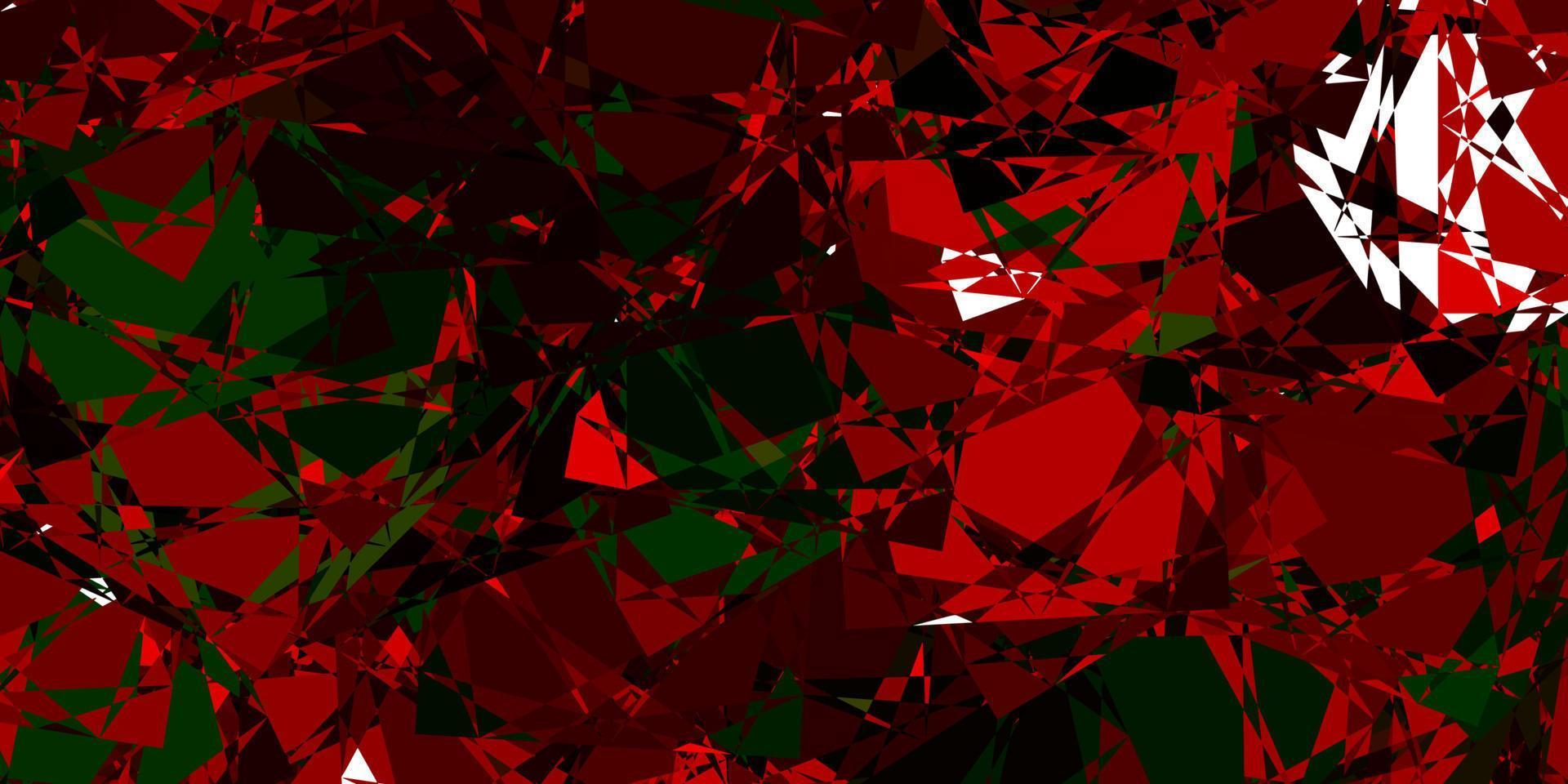 Telón de fondo de vector verde oscuro, rojo con triángulos, líneas.