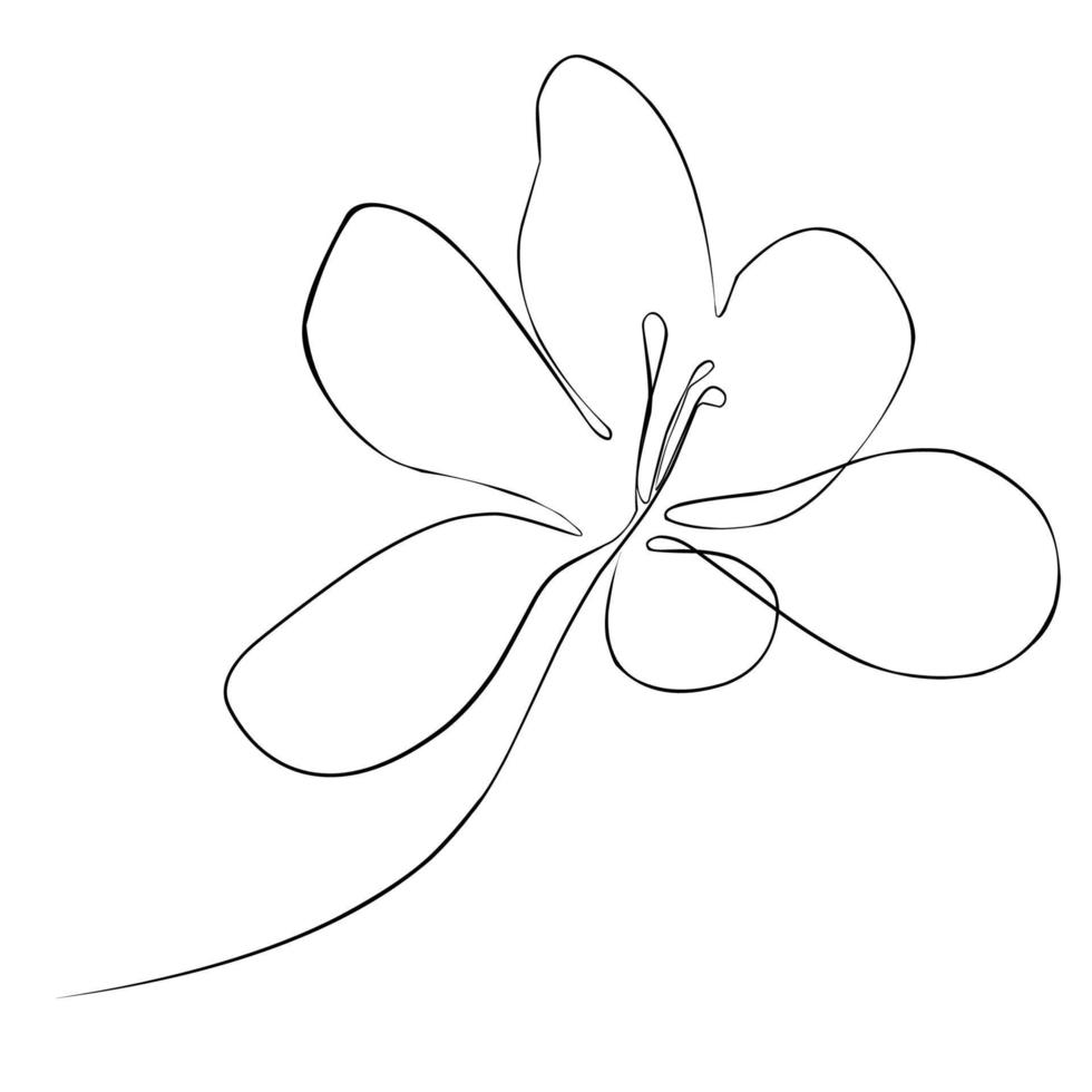 Vector abstract flower with one line. Minimalistic contour drawing of a flower. Linear drawing. Design of shop windows, notebooks, clothes.