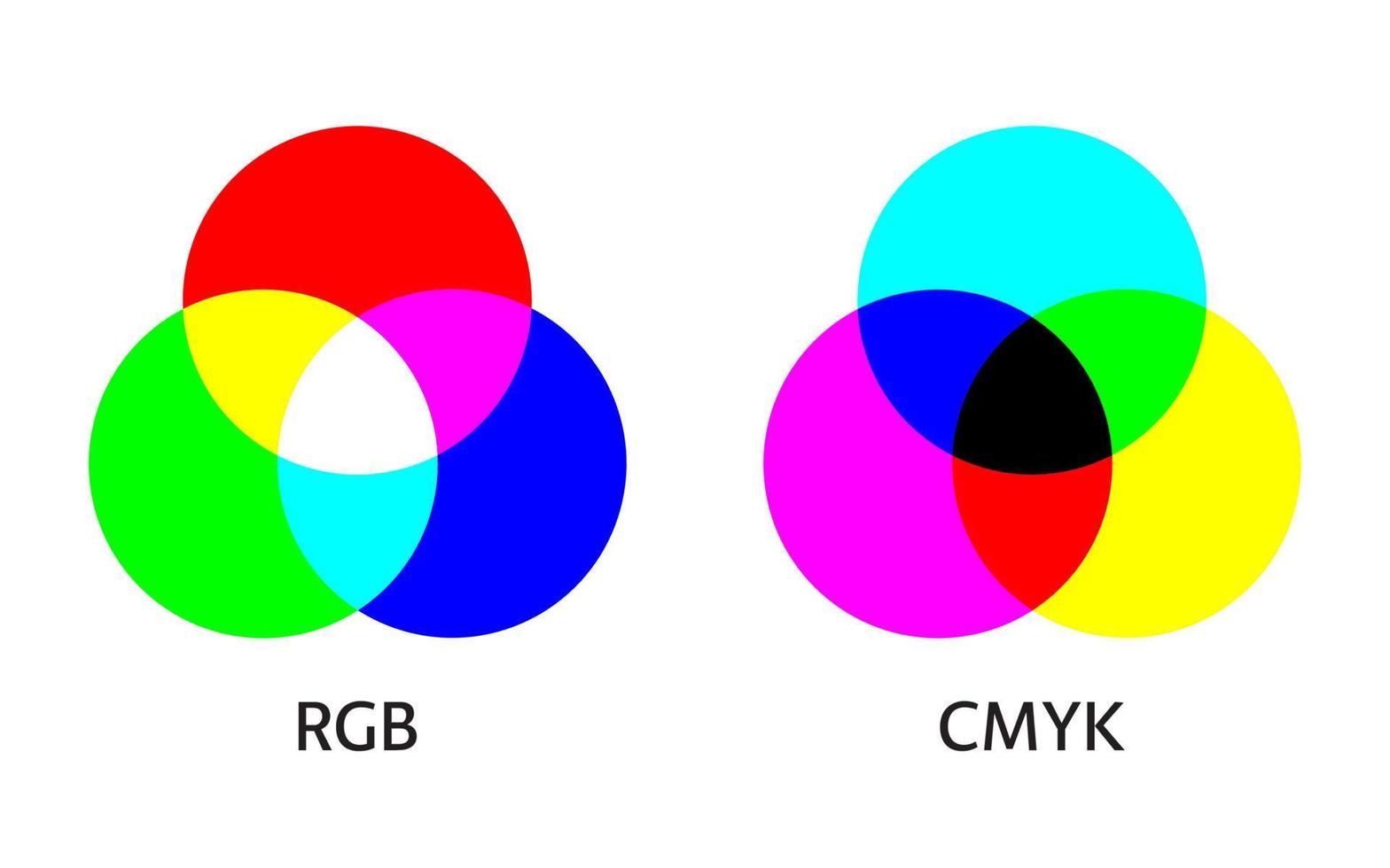 RGB and CMYK color mixing model infographic. Diagram of additive and subtractive mixing three primary colors. Simple illustration for education vector