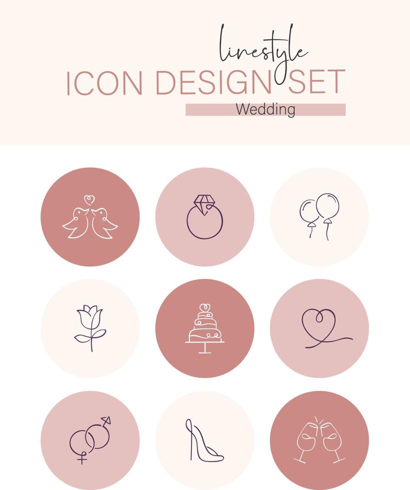 conjunto de diseño de icono de estilo de línea boda vector