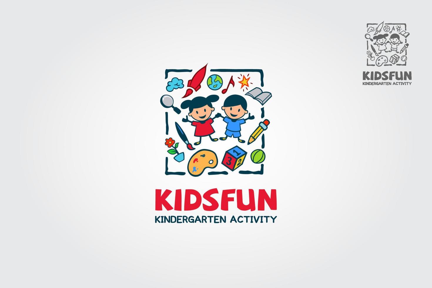 plantilla de logotipo de actividad de jardín de infantes divertido para niños. logotipo de elementos de aprendizaje estilizados y divertidos para niños, para todos los negocios creativos, consultoría, etc. vector