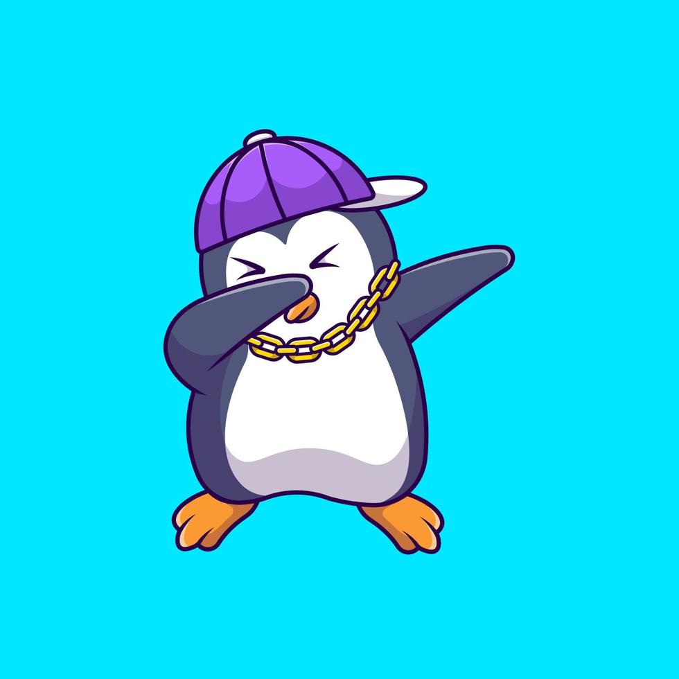 Cute Penguin Dabbing And Wearing Hat Cartoon Vector Icons Illustration. Flat Cartoon Concept. Suitable for any creative project.