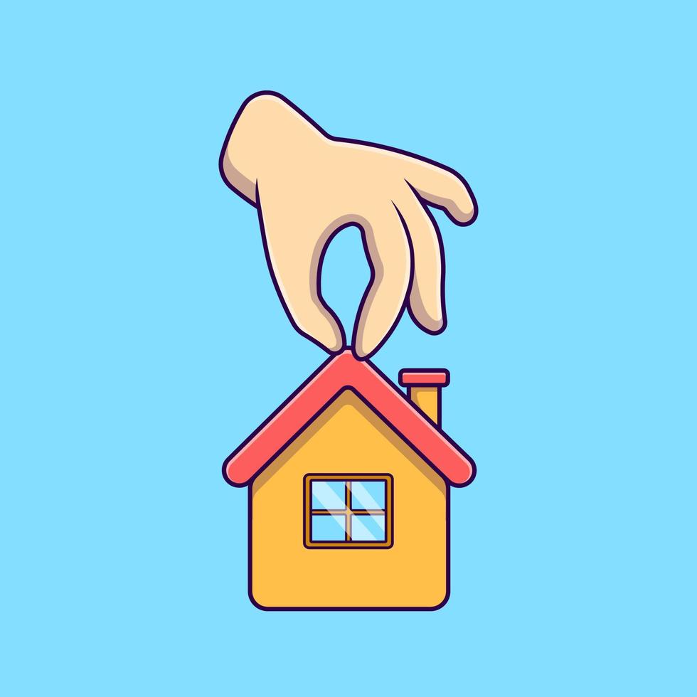 House With Hand Cartoon Vector Icons Illustration. Flat Cartoon Concept. Suitable for any creative project.